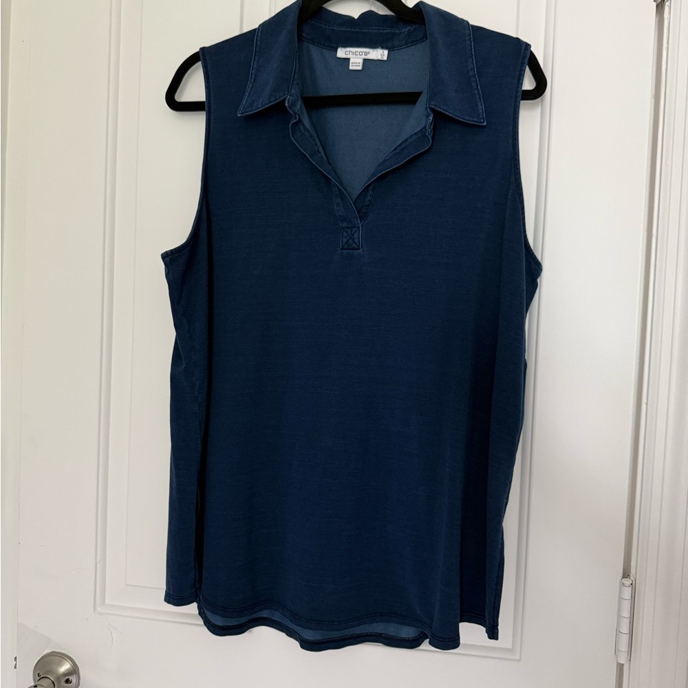 Chico's size 3 (XL) Dark Blue Sleeveless Collared Tank